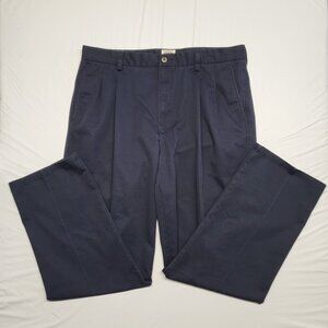 St Johns Bay Pants Worry Free 38 X 34 Classic Fit Chino Pleated Cotton Navy Blue